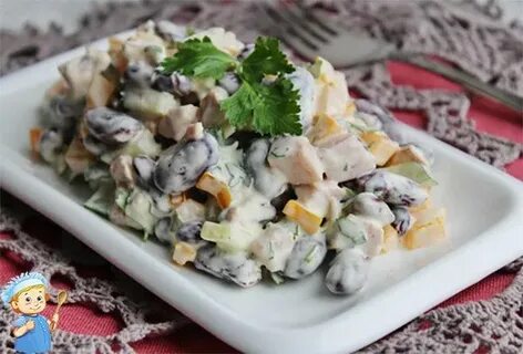 Салат фасоль курица грибы лук