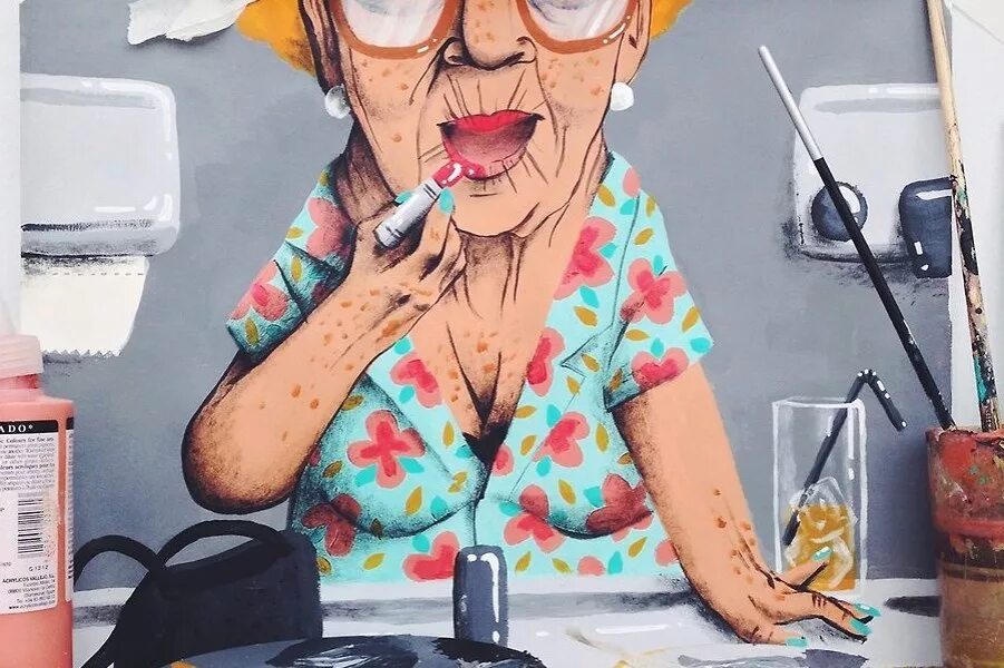 бабушки подружки. веселая бабка в старости. две старушки. смешные картинки про старых. голландский художник мариус ван доккум.
