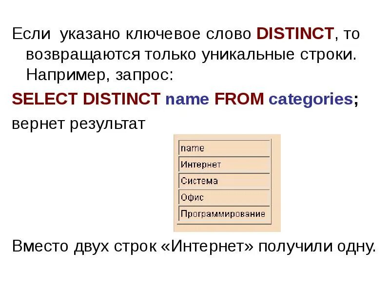 Языки обработки данных. Distinct в SQL запросе. Уникальные строки это. Запросы скл distinct. Укажите ключевые слова текста