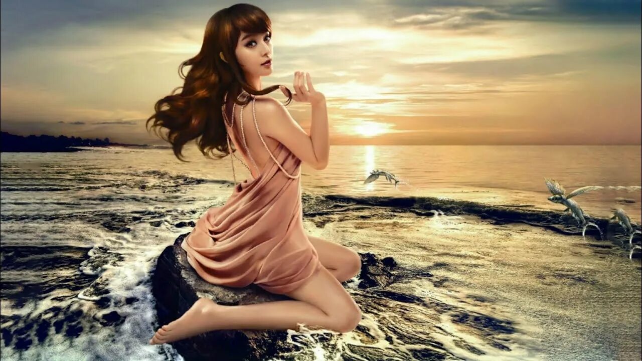 Безумно красивая мелодия. Девушка на Камне посреди воды. Красивые Мелоди. Девушка сидящая в воде Китай. Фань Бинбин feet.