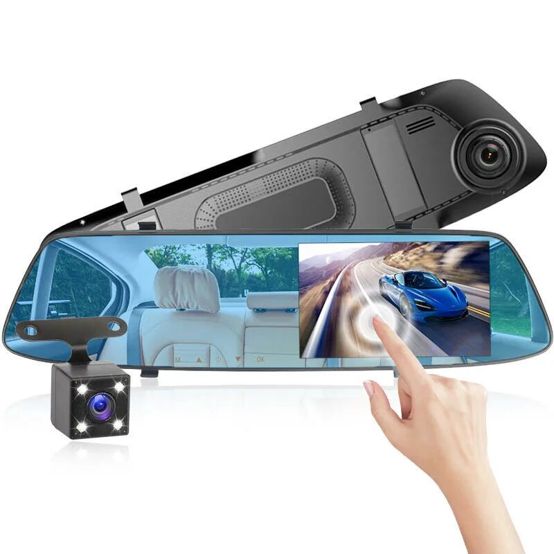 Видеорегистратор сенсорный экран. Видеорегистратор hd dual lens driving recorder. сенсорное зеркало видеорегистратор l505c. hd touch dual lens driving recorder. автомобильный видеорегистратор зеркало mega l1022tp + камера (черный).
