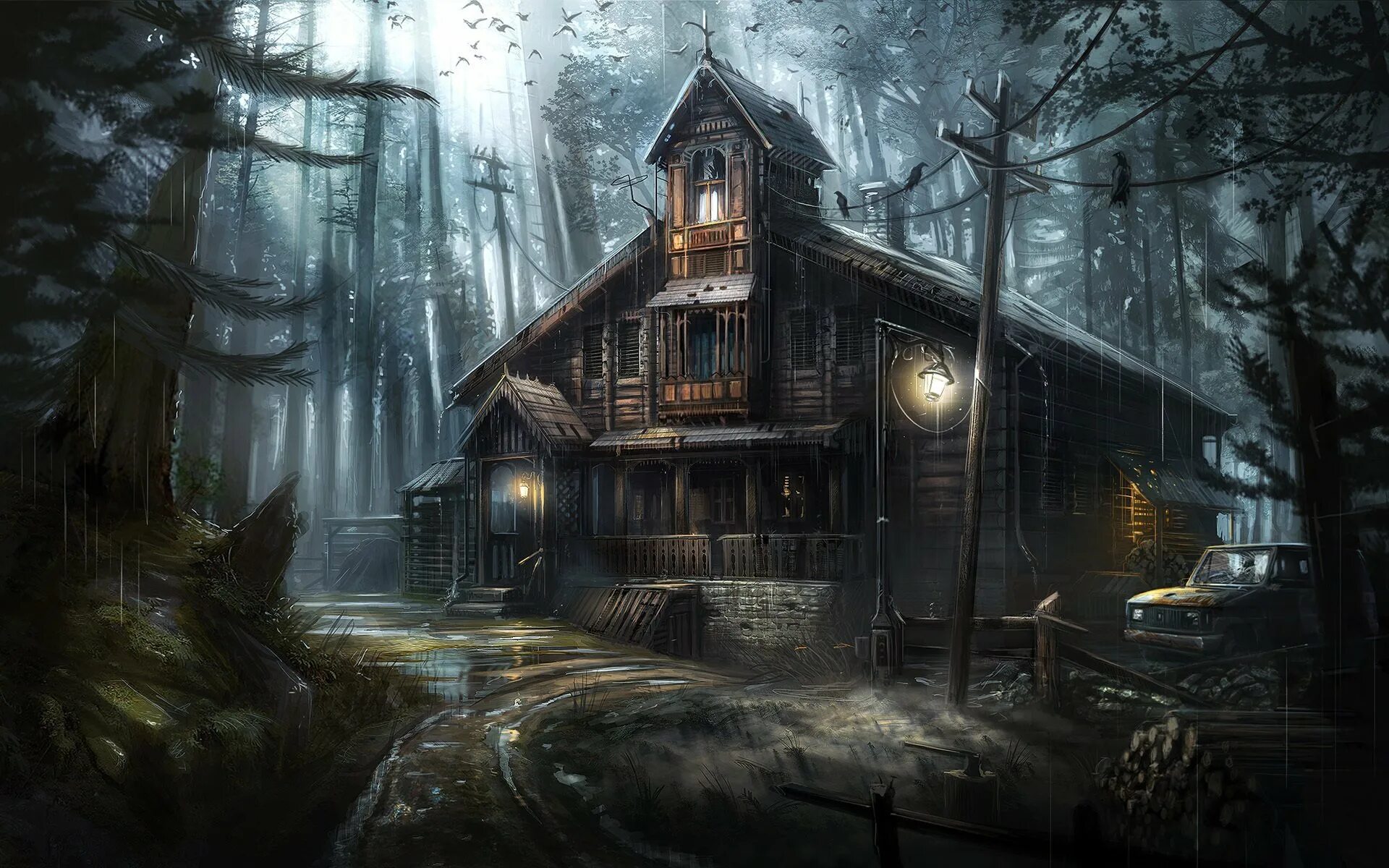 Темная деревня 2. Домик в лесу. Мрачный дом. Деревянный домик в лесу. Мистический дом.