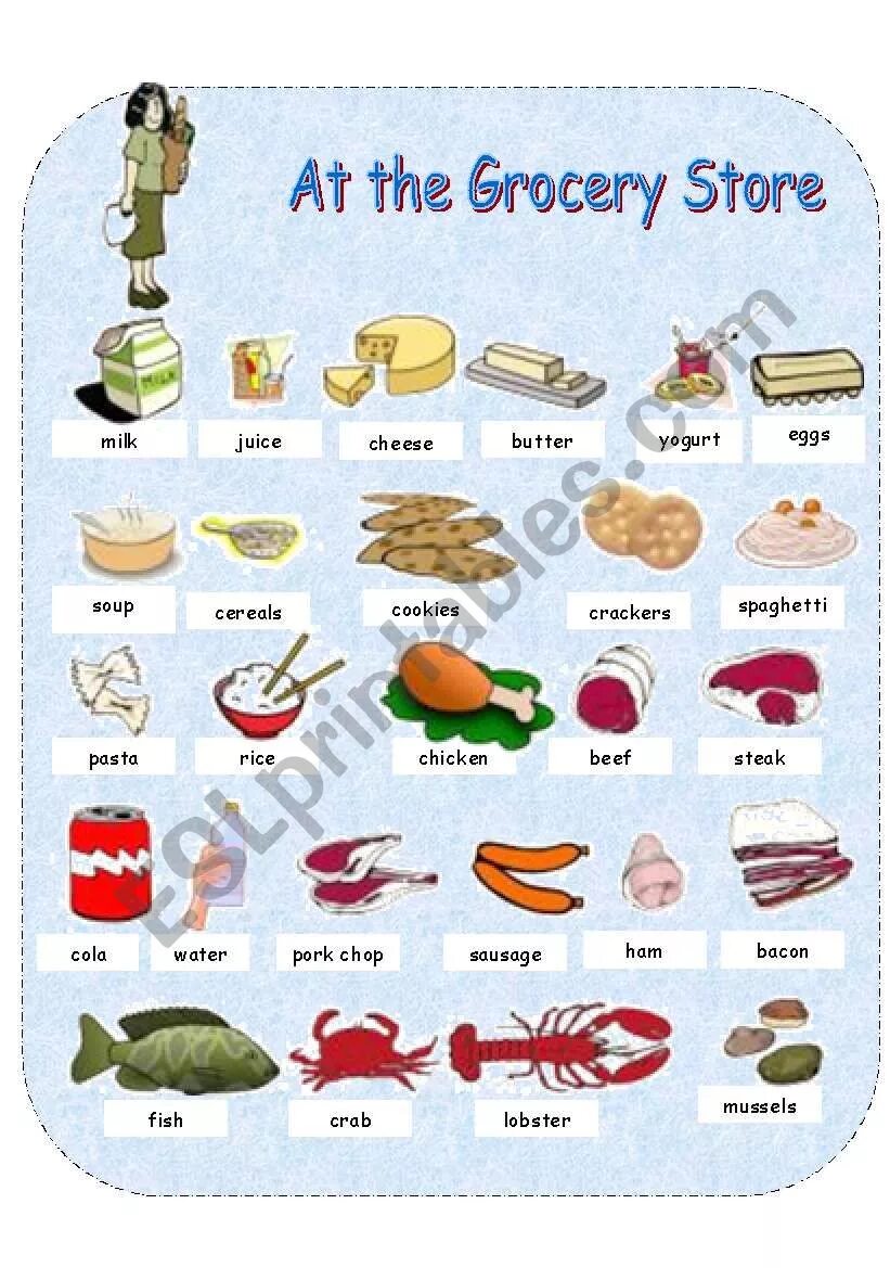 Магазины на английском 5 класс. Grocery Store Vocabulary. Grocery Store Worksheets. Продукты бакалеи на английском языке. Vocabulary for shopping.