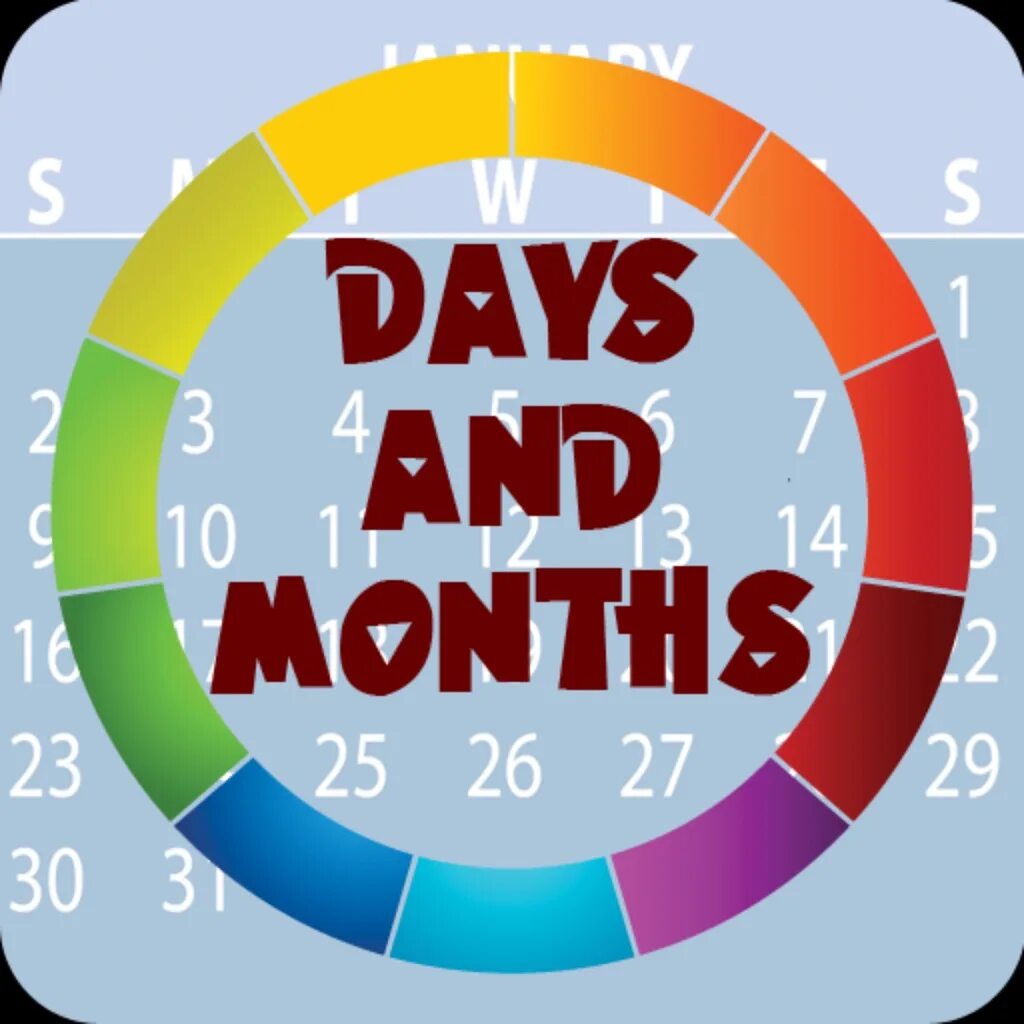 5 months in days. Days and months. days in month. day month year. each month and days.