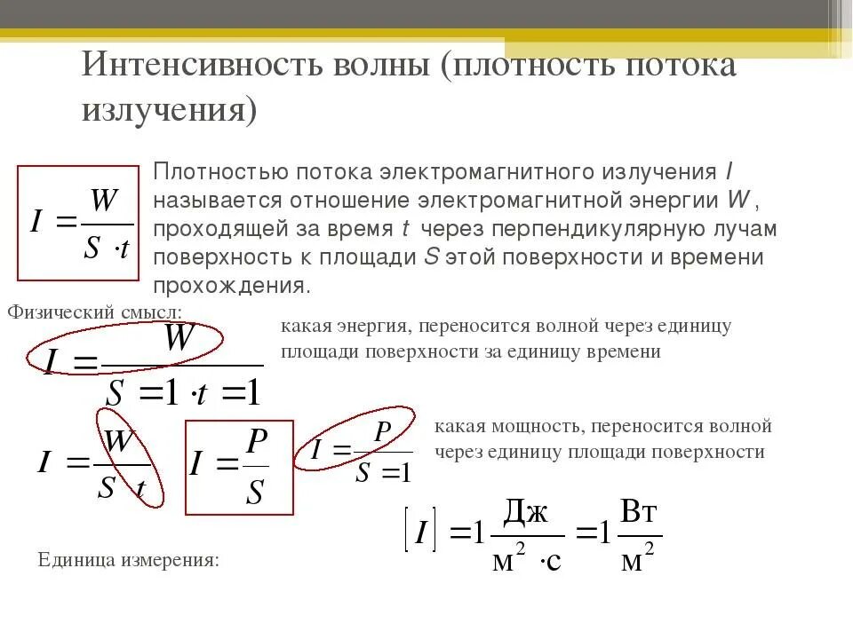 Интенсивность электромагнитной волны формула. Формула интенсивности излучения света. Интенсивность света через мощность. Мощность излучения формула через интенсивность.