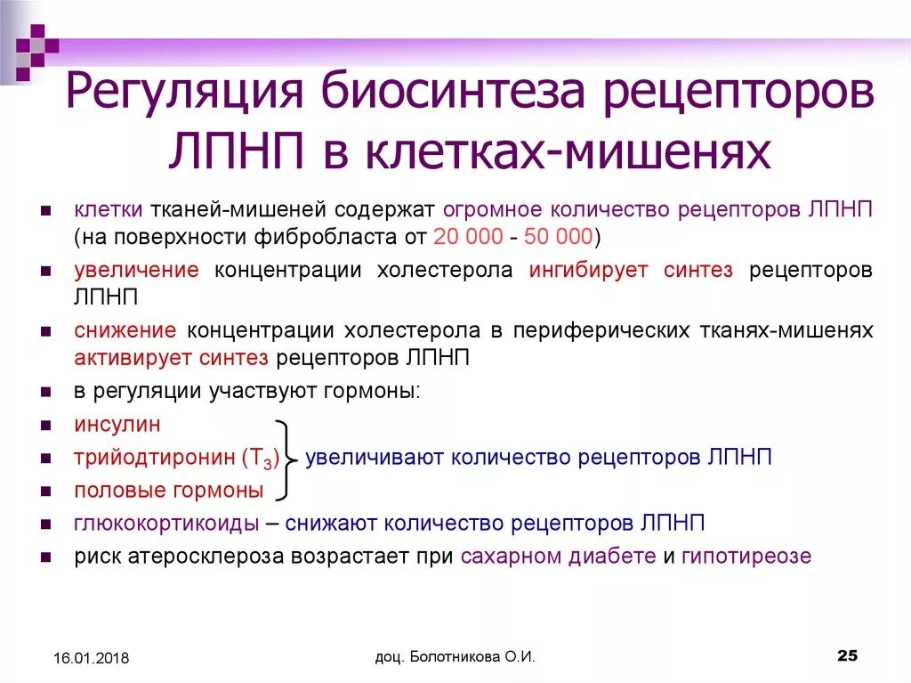 Рецепторы липопротеинов низкой плотности. Синтез рецепторов ЛПНП. Регуляция количества клеточных рецепторов. Регуляция биосинтеза.