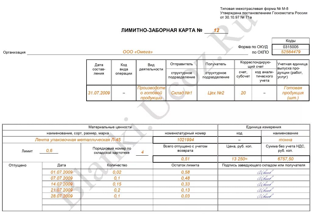 М 8 лимитно заборная карта. Лимитно-заборная карта форма м-8. Пример заполнения лимитно-заборной карты м-8. М-8 лимитно-заборная карта образец заполнения. Лимитно-заборная карта 1с Бухгалтерия.