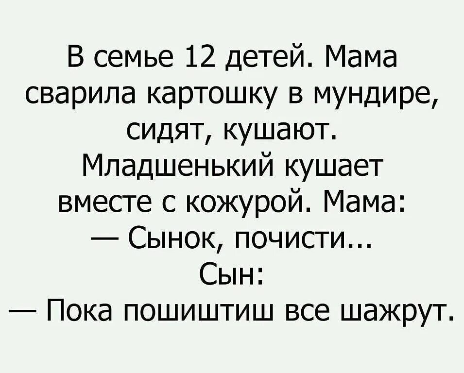 Анекдоты про большая. Анекдоты про семью и детей. шурки про чистку картошки. пока почистишь все сожрут анекдот. анекдоты про многодетных семей.