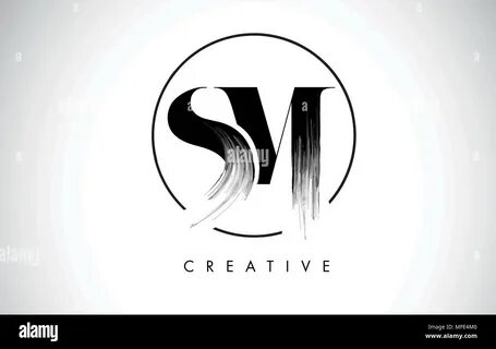 SM Brush Stroke Letter Logo Design. 