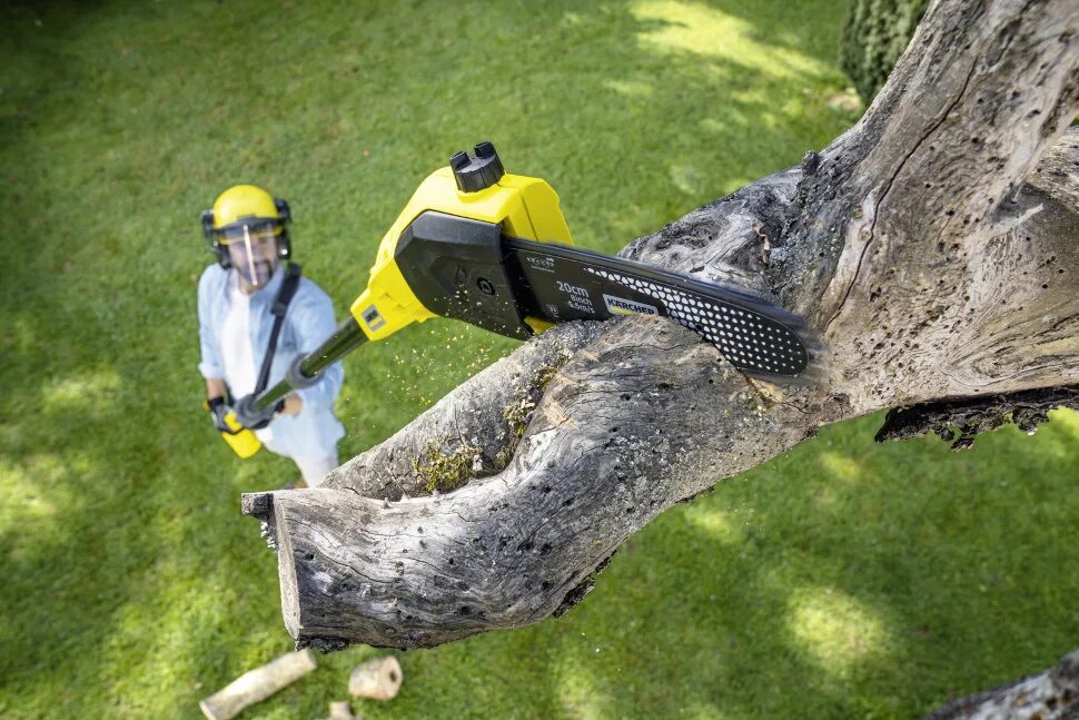 Высоторез Karcher PSW 18-20. Высоторез Керхер аккумуляторный. Аккумуляторная пила Karcher. Аккумуляторная цепная пила Керхер.