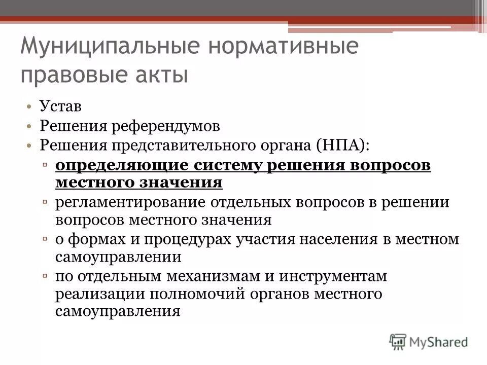 Муниципальный уровень нормативно правовые акты