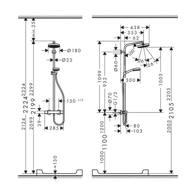 Размер смесителя для душа. 27264400 Hansgrohe. Душевая стойка Hansgrohe Crometta 160 1jet Showerpipe 27266400. Hansgrohe Crometta Showerpipe 160 1jet душевая система с термостатом,хром/бел 27264400. Crometta 160 1jet схема.