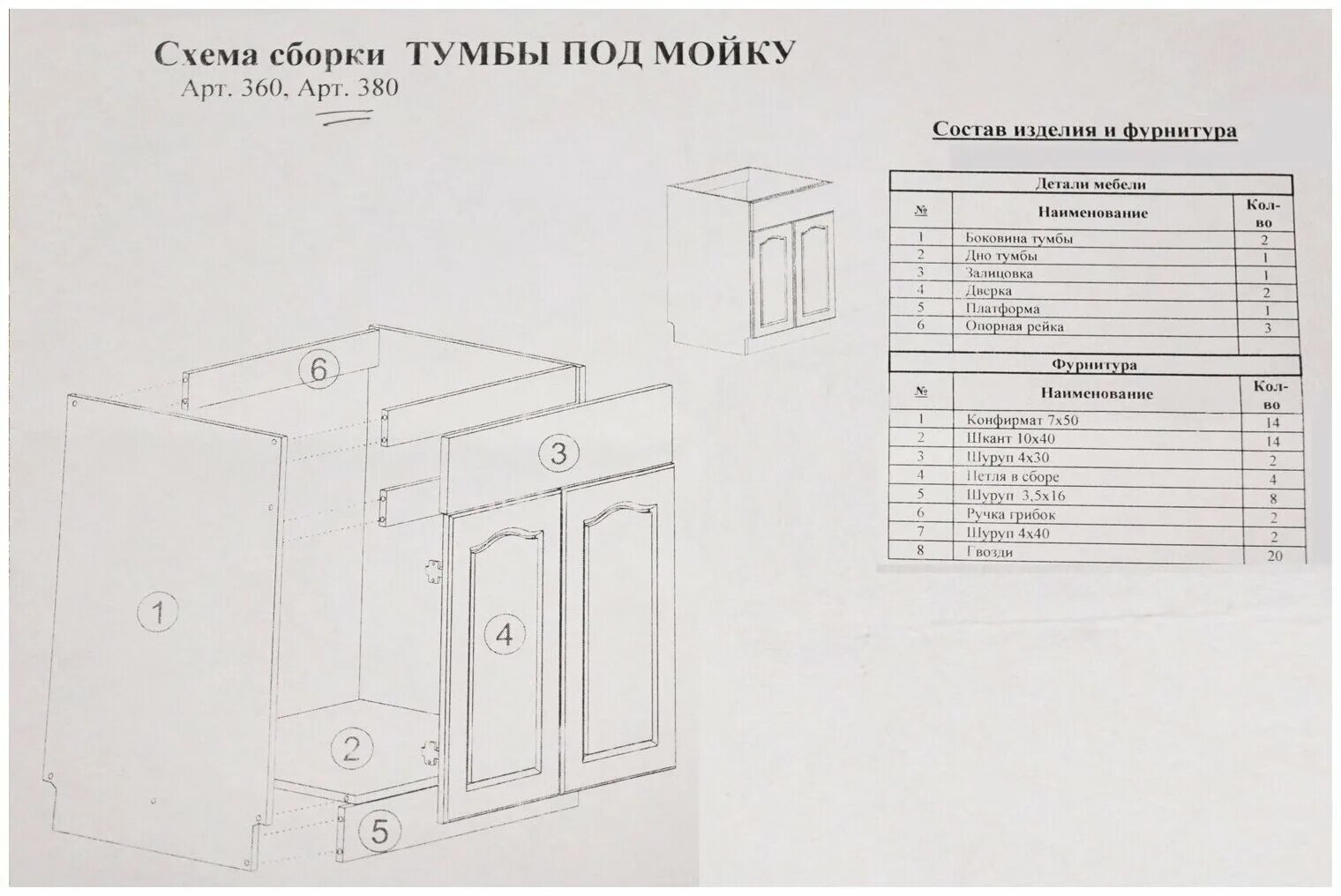 Тумба под мойку 60х80 схема сборки