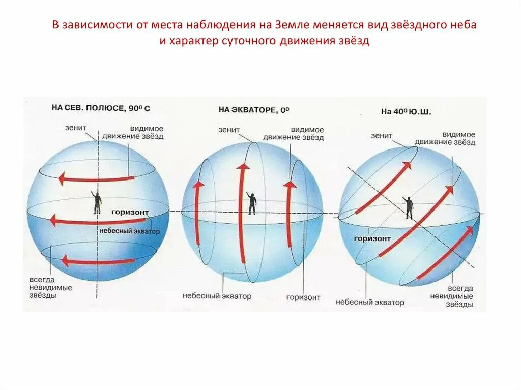 Наблюдение суточного движения звёзд на экваторе. Видимые движения звезд на различных географических широтах. Суточное движение звезд на Южном полюсе. Видимое суточное движение звёзд на разных широтах.