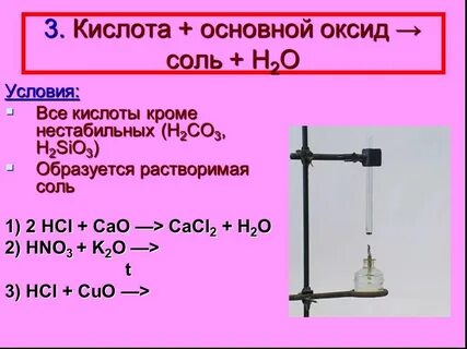 Основный оксид реагирует с кислотным оксидом