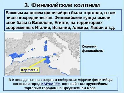 Основание первых колоний в том числе карфагена
