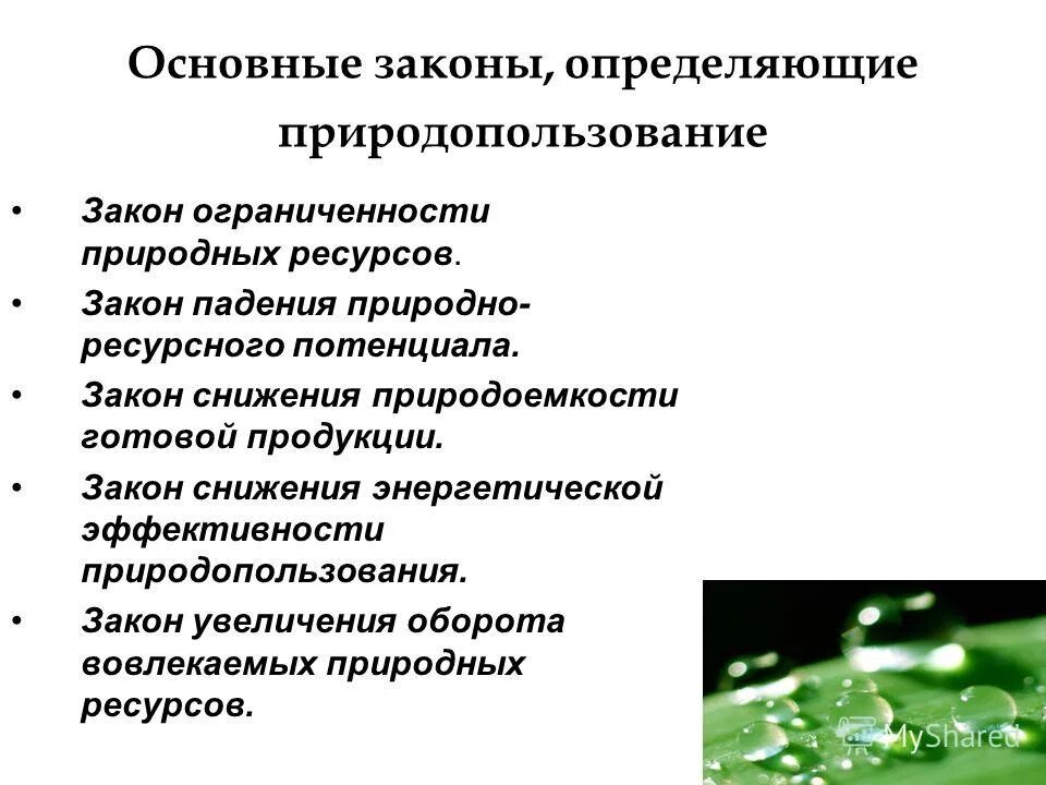 Какие виды природных ресурсов определяют лицо района. Закон снижения энергетической эффективности природопользования. Основные законы природопользования. Закон падения ресурсного потенциала. Экологические законы природопользования.