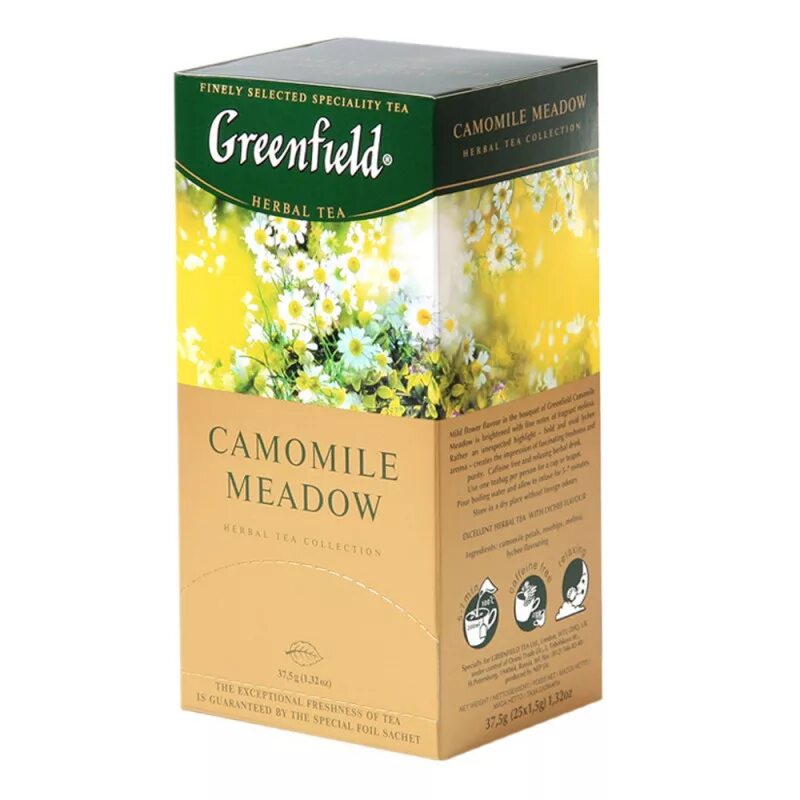 Чай гринфилд ромашка. Чай Гринфилд Камомайл Медоу 25 пак. Чай Greenfield Camomile Meadow 25 пак. Чай Greenfield 25пак Camomile Meadow травяной. Чай Camomile Meadow, Гринфилд, 25 пак.