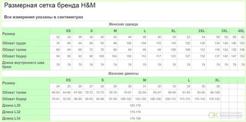 Размерная сетка h