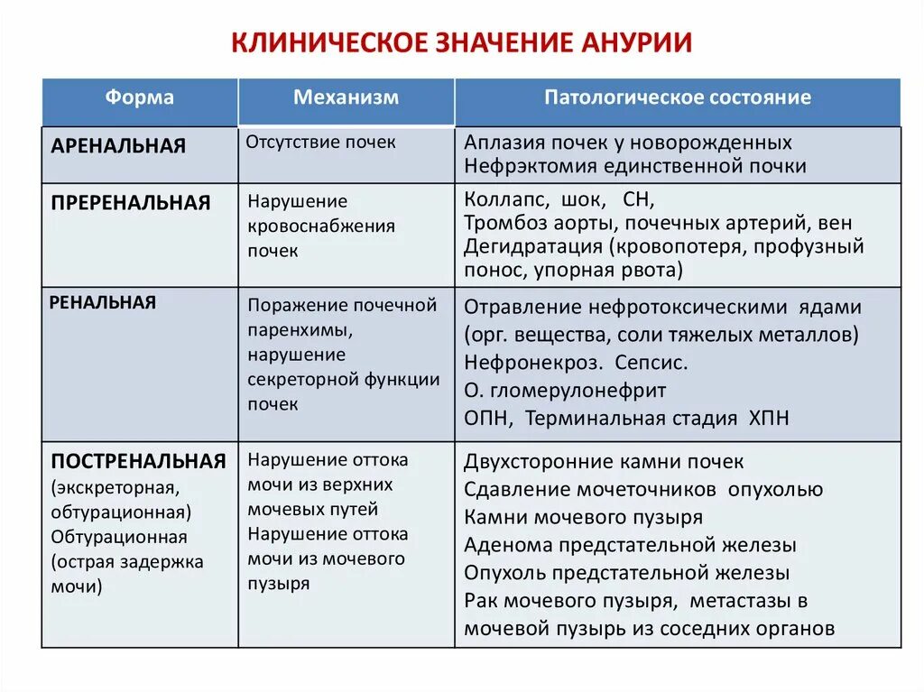 Обтурационная анурия. Виды анурии. Анурия классификация. Формы анурии. Моча при раке мочевого