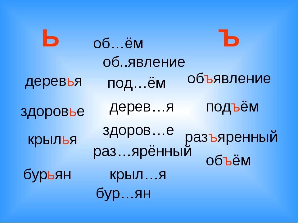 Слова с ь и ъ знаком. Слова с ъ знаком. Слова на ь и ъ. Слова с ь и ъ знаками.