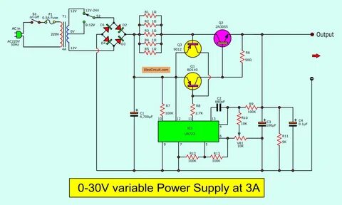 0 30V Variable Power Supply circuit Diagram at 3A.