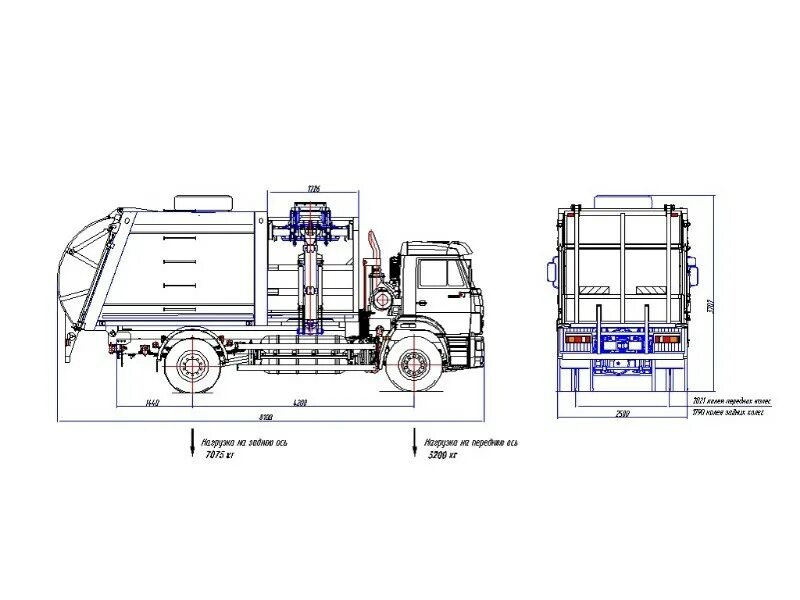 База мусоровозов. Мусоровоз МАЗ С задней загрузкой габариты. Мусоровоз БМ-53229 чертеж. Габариты КАМАЗ мусоровоз с боковой загрузкой. Габариты мусоровоза КАМАЗ С задней загрузкой.