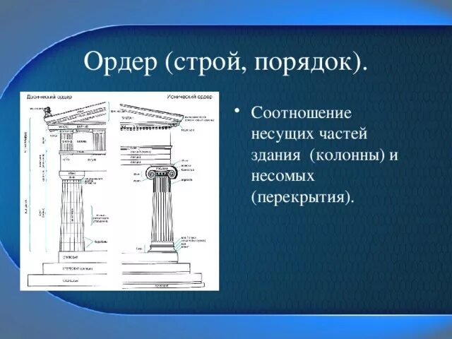 Как называют последнего в колонне. Ордер соотношение несущих и несомых частей. верхняя часть колонны. как называется верхняя часть колонны. как называются части колонны.