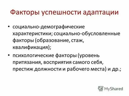 Факторы успешности адаптации