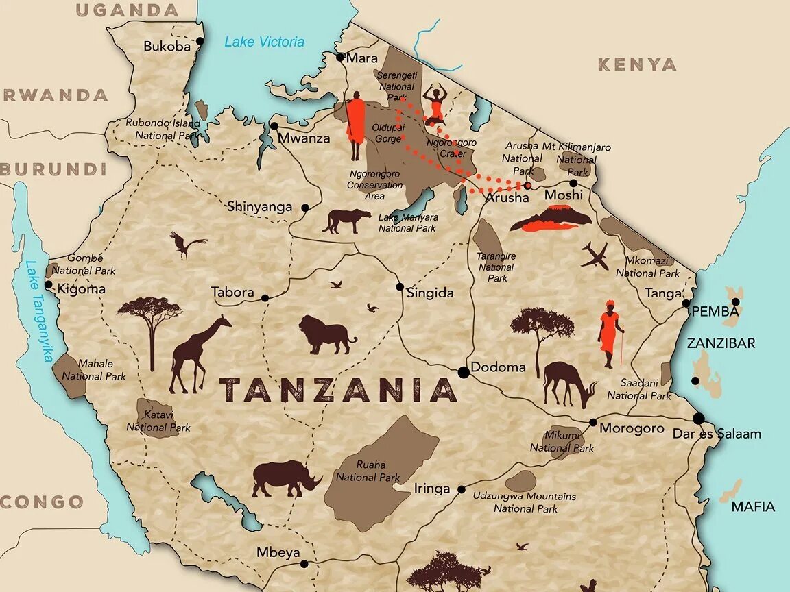 Особенности страны танзания. Национальный парк Танзании карта. Национальные парки Танзании на карте. Национальный парк Нгоронгоро на карте Танзании. Танзания карта с достопримечательностями.