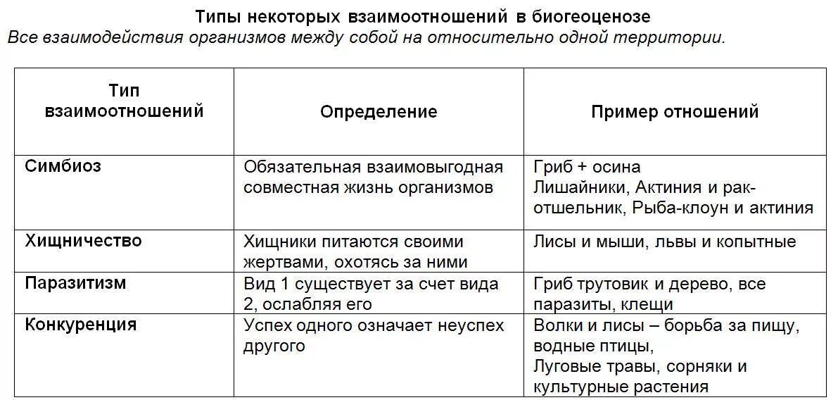 Приведите примеры для каждого отношения. Типы взаимоотношений между организмами таблица. типы взаимоотношений между организмами примеры. типы взаимодействия организмов таблица. типы взаимодействий между организмами.