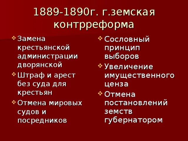 Контрреформа земской реформы. 1890 Г Земская контрреформа содержание.