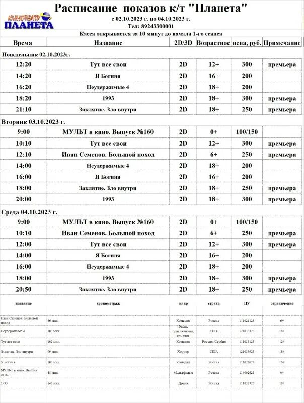 кинотеатр планета мирный афиша