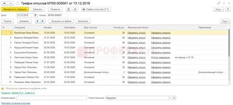 График отпусков в 1с 8.3 пошагово