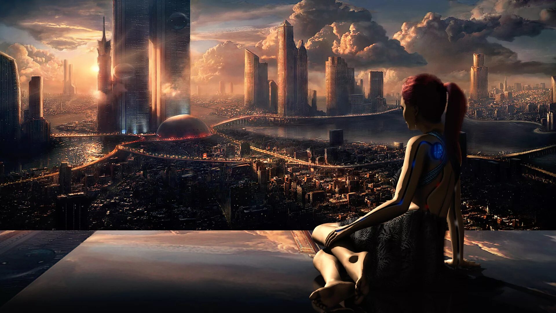 Мир 4 картинки. Фантастический город. Пейзаж будущего. Девушка в городе будущего. Фантастические пейзажи будущего.