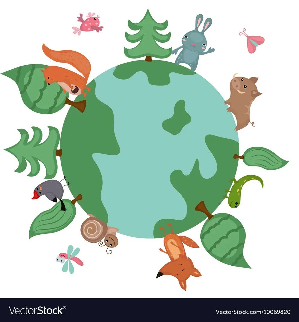 Земля с животными и растениями. Животные вокруг планеты. Земной шар с животными.