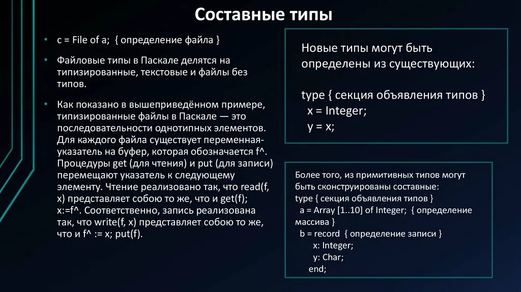 Считать любые файлы. Составные типы данных в Паскале. Сложные типы данных Паскаль. Сложные составные типы данных. Составные файлы.