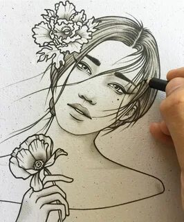 Нарисованные эскизы девушек