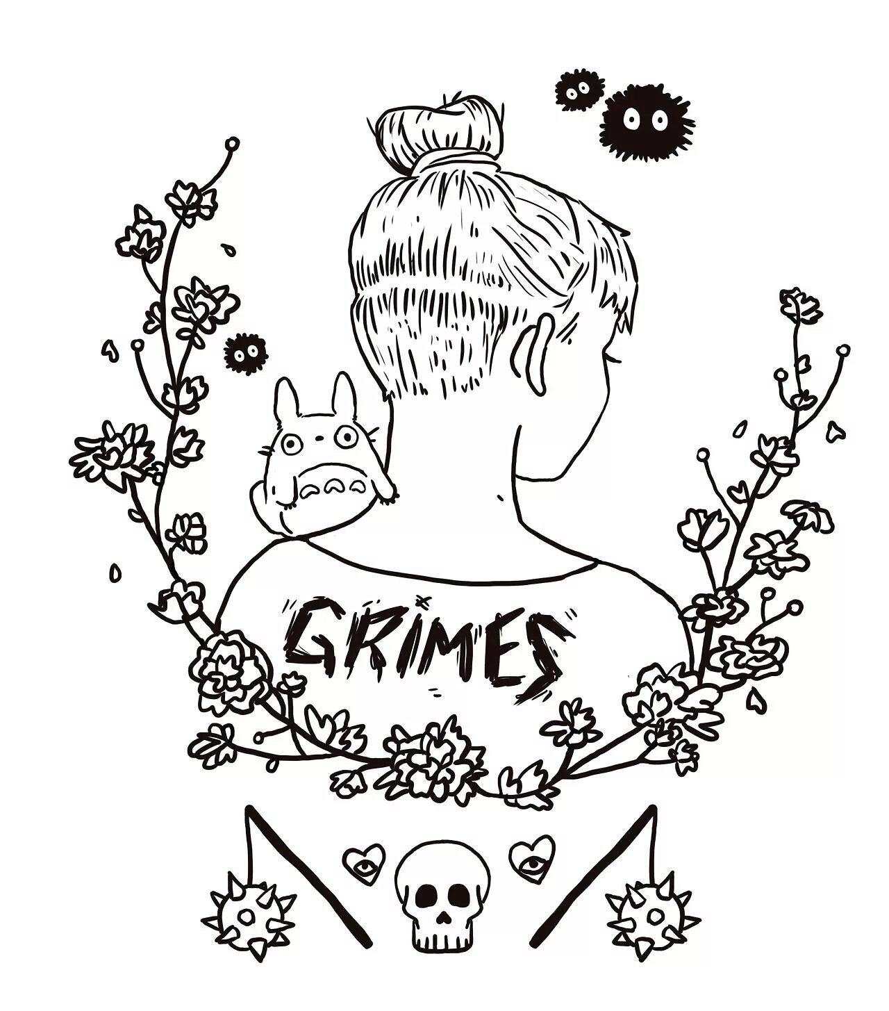 Titles are life. Grimes картины. Татуировки Grimes Клэр Буше. Grime раскраска.