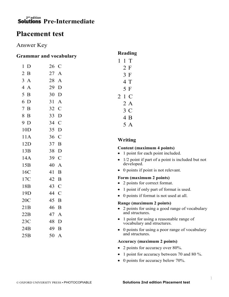 Elementary tests answers