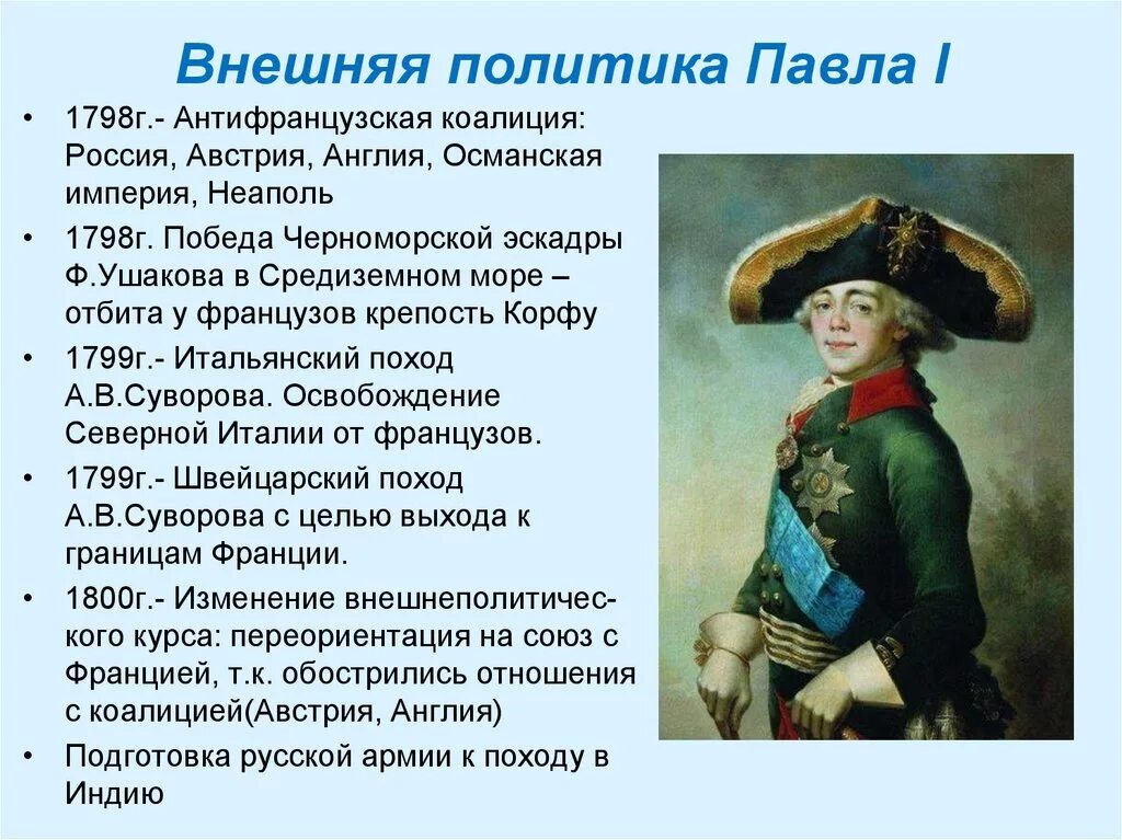 Внешняя политика россии 1796 1801 гг. Империя России при Павле 1.