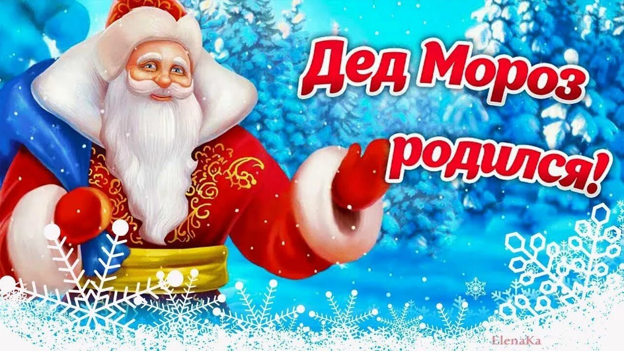 Картинки день мороз. Дед Мороз родился. Дед Мороз родился открытки. Ура дед Мороз родился. С днем рождения дед Мороз надпись.
