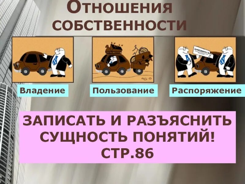 Аренда временное владение и пользование. Право распоряжения имуществом. Распоряжение собственностью. Презентация на тему собственность.