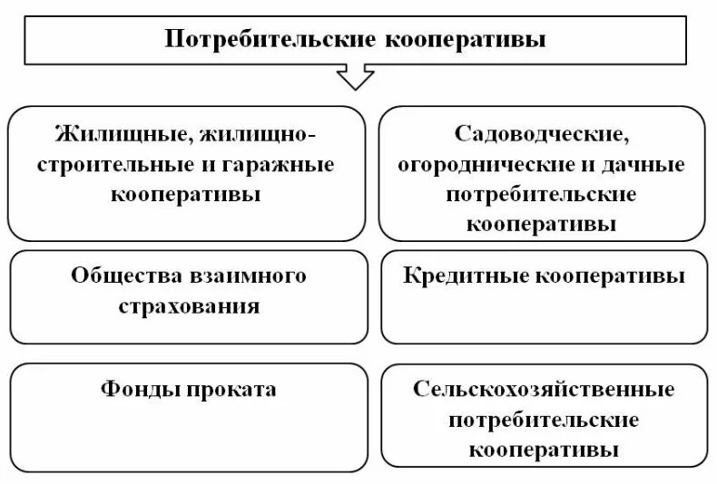 Виды потребительских кооперативов. Виды потребительских кооперативов в России. Пример потребительского кооператива в России. Типы потребительских КОО. Организация производственного и потребительского кооператива