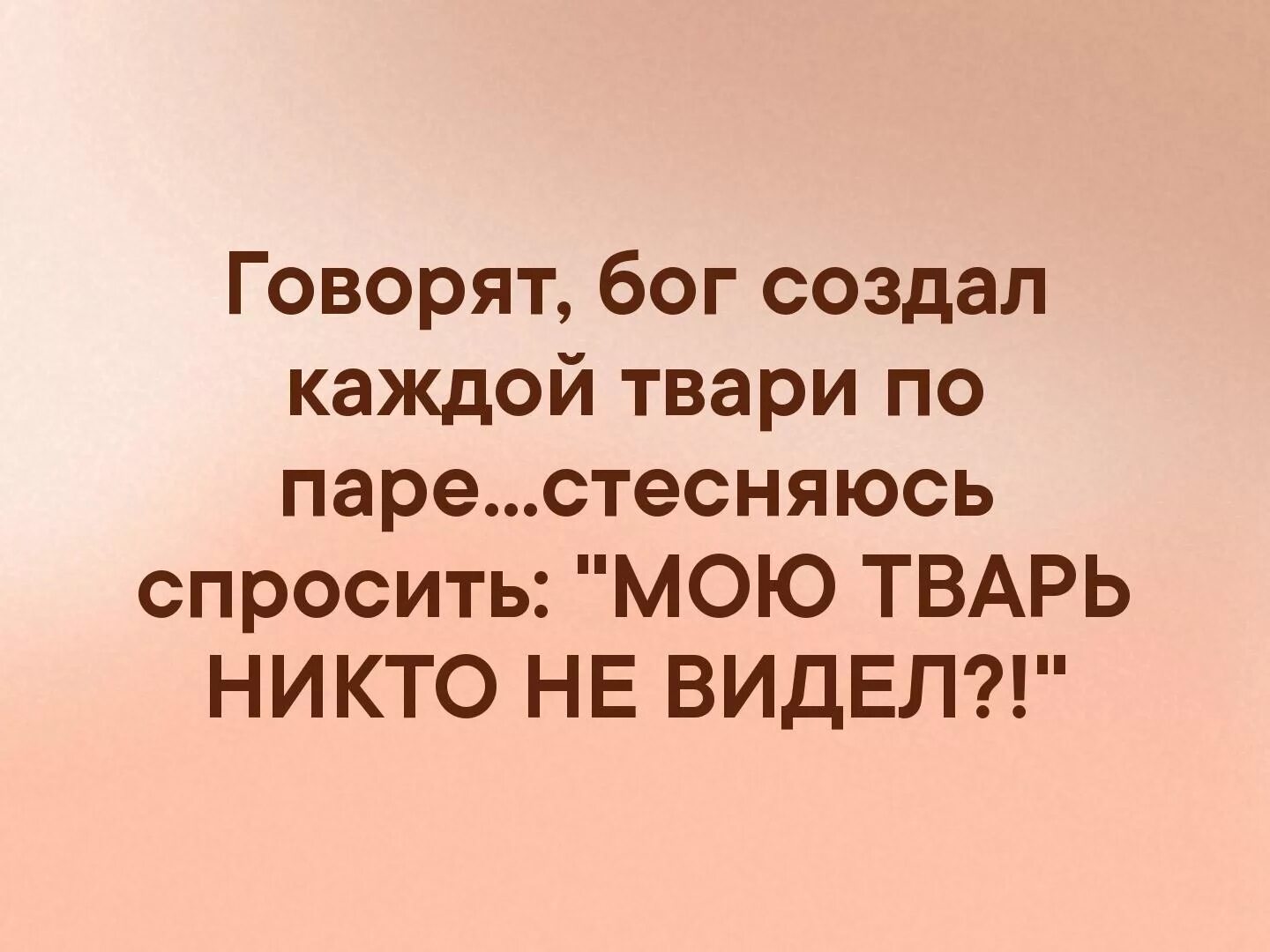 Говорила я нам все говорила в каждой. Говорят Бог создал каждой тварей по паре стесняюсь спросить. Бог создал каждой твари по паре. Бог сказал каждой твари по паре. Цитаты каждой твари по паре.