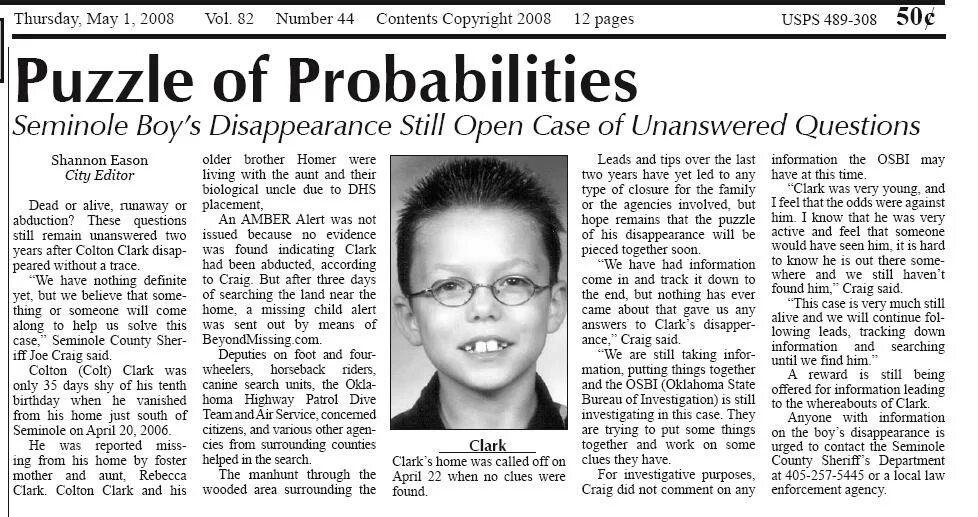 Without missing. Missing children. newspaper missing. come together clark. without any trace.