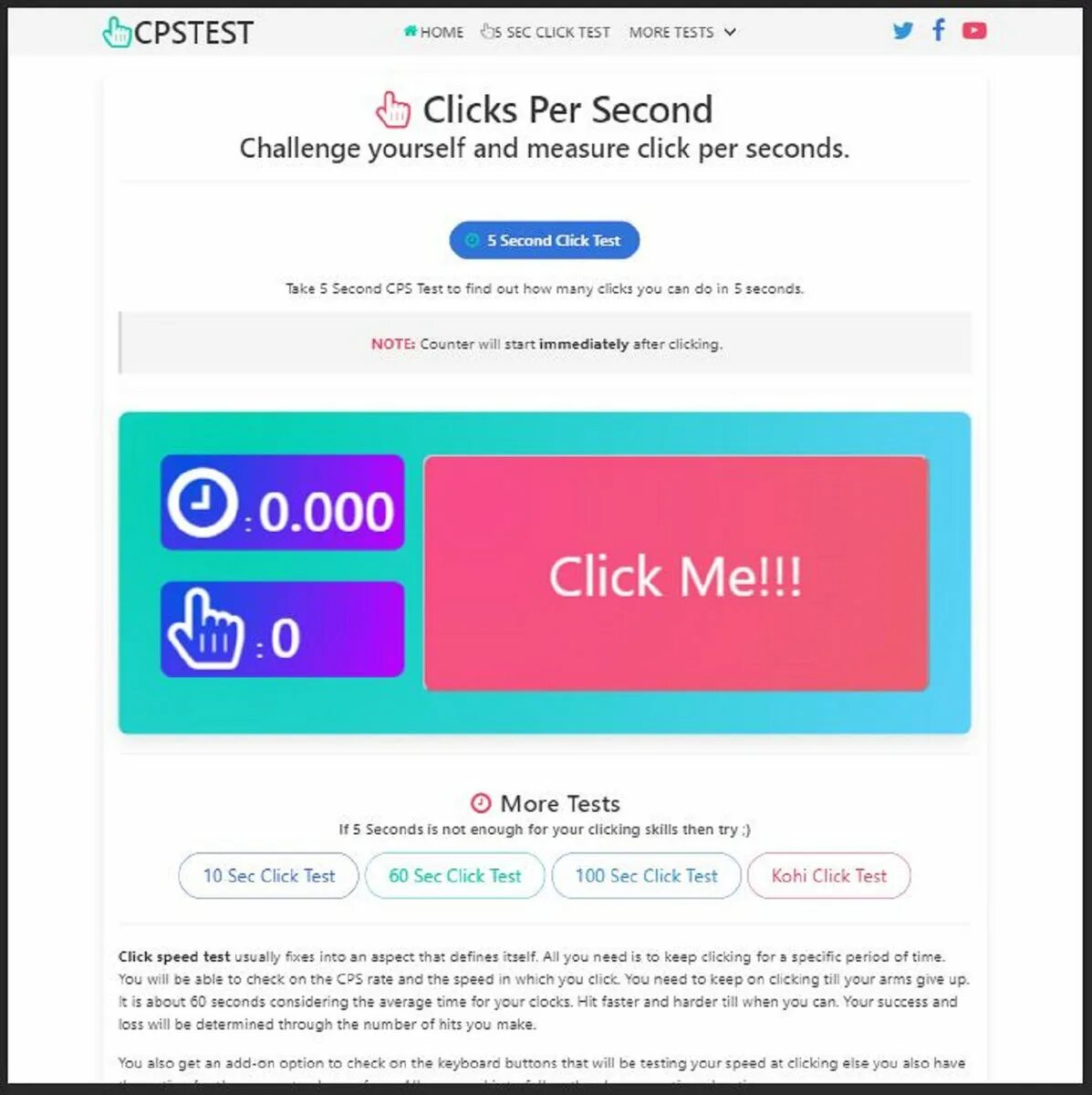 CPS Test. Click Speed Test. Click per second. CPS Test - clicks per second.