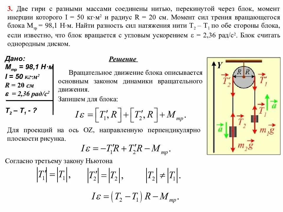 Два однородных груза массой. Момент инерции через блок. Через блок м=10 перекинута нить. Нить перекинутая через блок момент инерции. СИАЛ натяжения нити/ перекинутой через блок.