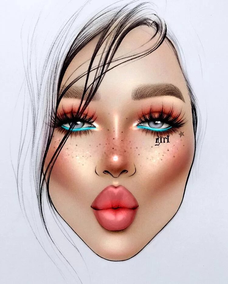 Фэшн иллюстрации макияж. Макияж карандашом. Фейсчарт смоки. Нарисованная девушка визажист. Акварельный макияж.