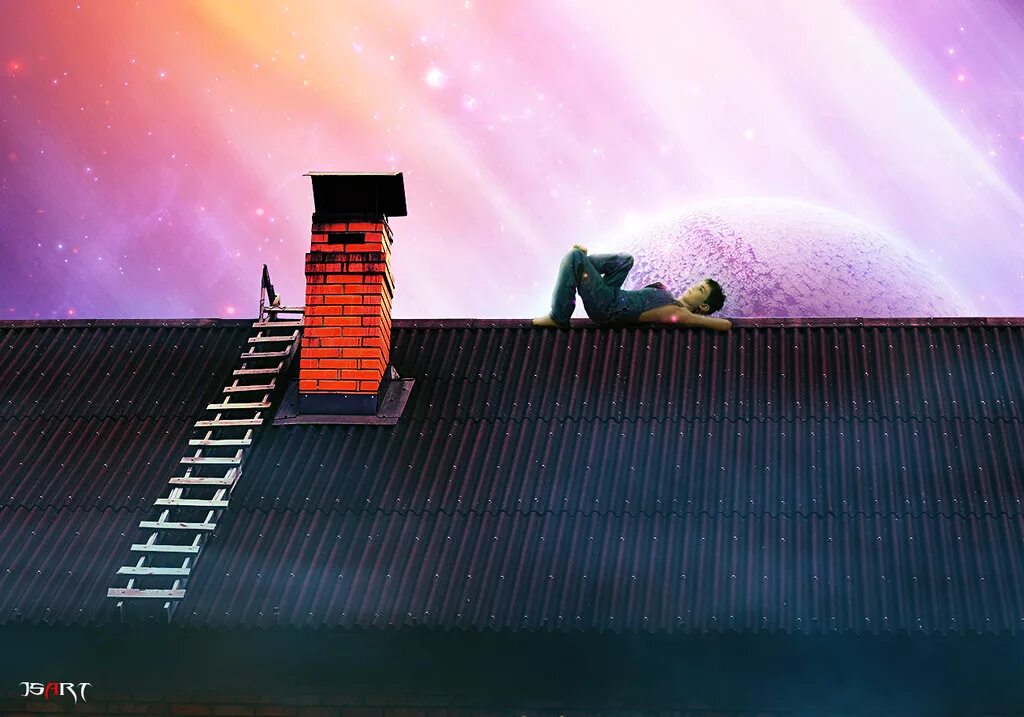 Над крышей. Звездное небо на крыше. Дом в космосе. Крыша космос.